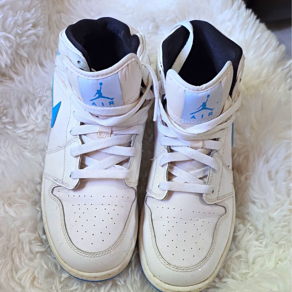 Jordan Air Jordan 1 Mid Unisex Kids US 7 White/Blue Leather Mid-Top